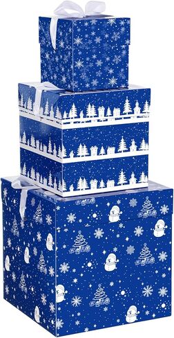 TecUnite 3 Pcs Christmas Stackable Nesting Gift Boxes Decorative Boxes with Lids for Present Wrapping Xmas New Year Holiday Party Xmas Tree Decor(Classic,Red, White) in Saudi Arabia