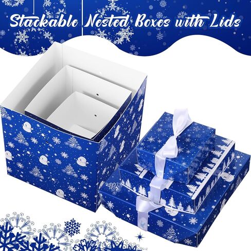 TecUnite 3 Pcs Christmas Stackable Nesting Gift Boxes Decorative Boxes with Lids for Present Wrapping Xmas New Year Holiday Party Xmas Tree Decor(Classic,Red, White) in Saudi Arabia