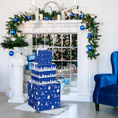 TecUnite 3 Pcs Christmas Stackable Nesting Gift Boxes Decorative Boxes with Lids for Present Wrapping Xmas New Year Holiday Party Xmas Tree Decor(Classic,Red, White) in Saudi Arabia