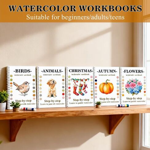 Watercolor Workbooks for Beginners, Water Coloring Book Beginner Friendly Watercolor Paint Set Art Crafts Painting Kit Gift for Adults, Teens, Any Level Artist (Flowers A, Without Paint Set) in Kuwait