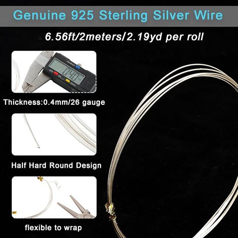 22 مقياس 925 أسلاك من الفضة الاسترليني نصف صلب نصف دائري سلك حرفي سلك خرز لصنع المجوهرات بنفسك، 4.92 قدم in Kuwait