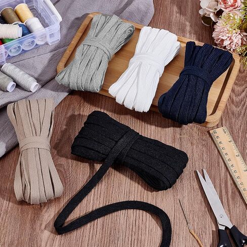PH PandaHall 5 Colors 54.7Yards Flat Cotton Drawstring, 12mm Soft Drawstring Replacement, Double Layer Hollow Cotton Drawcord for Hoodie Sweatpants Sweatshirt, 10.94Yard/Bundle in Saudi Arabia