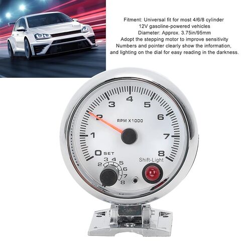 Tachometer Tacho Gauge with Shift Light 3.75in 0‑8000 RPM 7 Color Backlight Tach AUTO Gauge for 4/6/8 Cylinder 12V Gasoline‑Powered Vehicles Car White Face in Saudi Arabia