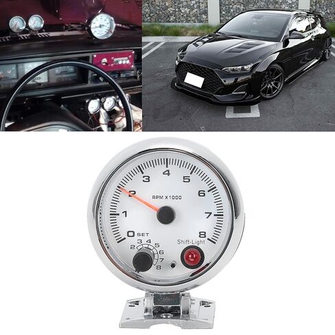 Tachometer Tacho Gauge with Shift Light 3.75in 0‑8000 RPM 7 Color Backlight Tach AUTO Gauge for 4/6/8 Cylinder 12V Gasoline‑Powered Vehicles Car White Face in Saudi Arabia