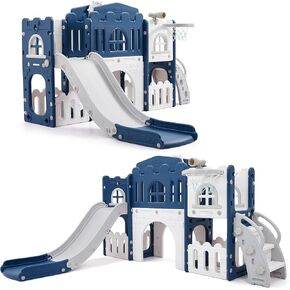 GarveeHome 8 in 1 Toddler Slide, Toddler Outdoor Playset with Slide, Climber, Tunnel, Basketball Hoop, Toy Storage and Telescope for Toddlers Age 1-3, Grey in Kuwait