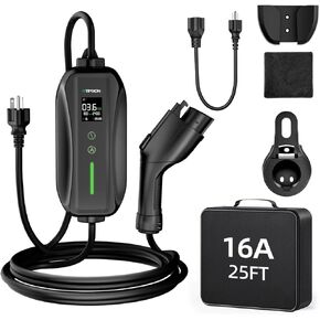 شاحن 16A المستوى 1 و2 EV، شاحن سيارة كهربائي J1772 محمول معتمد من ETL، محطة شحن السيارة الكهربائية مع سلك 25 قدم، قابس 120 فولت/240 فولت NEMA 6-20P ومحول 120 فولت 5-15P لجميع سيارات J1772 EV in Kuwait