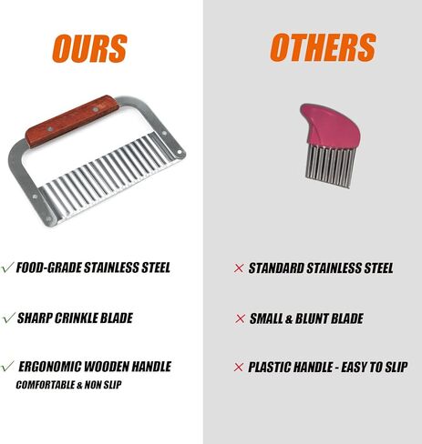 2 Pack Crinkle Cutter for Veggies - Stainless Steel Wavy Potato Chopper Knife w/Wooden Handle - Crinkle Sweet Potato French Fries Slicer Cut Tool for Chopping Carrots, Cucumber, Soap Cutting in Saudi Arabia