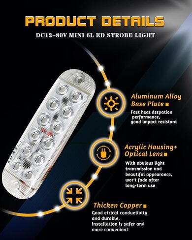 UNXMRFF 4-Pack LED Truck Emergency Strobe Lights 12 LED Amber Surface Mount Flashing Lights Waterproof Warning Emergency Flashing Lights Construction Caution Lights for Vehicles Motorcycles ATV 12-80V in Kuwait