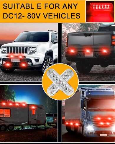 UNXMRFF 4-Pack LED Truck Emergency Strobe Lights 12 LED Amber Surface Mount Flashing Lights Waterproof Warning Emergency Flashing Lights Construction Caution Lights for Vehicles Motorcycles ATV 12-80V in Kuwait