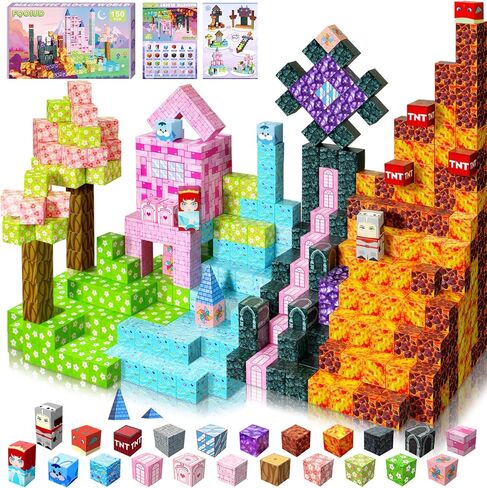 Magnetic Blocks - 150PCS Magnetic Building Blocks, STEM Constructions Magnet Blocks for Boys Girls Age 3 4 5 6 7 8 9 10, Sensory Stacking Toy Christmas Birthday Gifts for Kids in Saudi Arabia