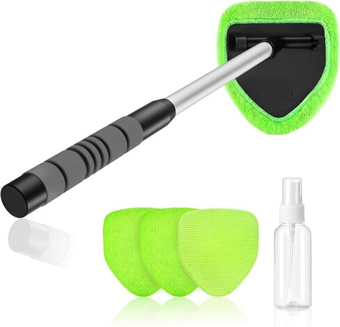 Windshield Cleaner Tool – Car Interior Glass Cleaning Kit with Extendable Handle & 4 Microfiber Pads, Auto Glass Wash Brush for Car Detailing, Trucks, SUVs, RVs & Home Windows in Saudi Arabia
