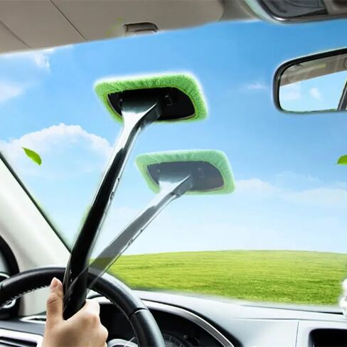 Windshield Cleaner Tool – Car Interior Glass Cleaning Kit with Extendable Handle & 4 Microfiber Pads, Auto Glass Wash Brush for Car Detailing, Trucks, SUVs, RVs & Home Windows in Saudi Arabia