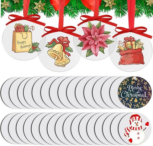 30 Pack Sublimation Ornament Blanks, 3" Round Sublimation Christmas Ornament Blanks Bulk with Ropes Kit, Personalized Sublimation Ornament for Christmas Decorations Indoor in Saudi Arabia