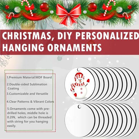 30 Pack Sublimation Ornament Blanks, 3" Round Sublimation Christmas Ornament Blanks Bulk with Ropes Kit, Personalized Sublimation Ornament for Christmas Decorations Indoor in Saudi Arabia