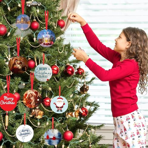 30 Pack Sublimation Ornament Blanks, 3" Round Sublimation Christmas Ornament Blanks Bulk with Ropes Kit, Personalized Sublimation Ornament for Christmas Decorations Indoor in Saudi Arabia