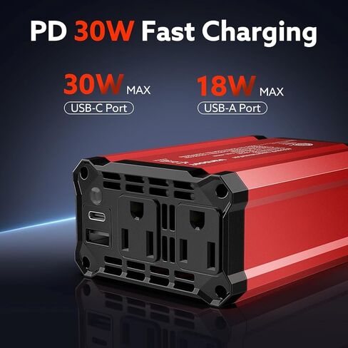 400W Power Inverter: Car Inverter with PD 30W USB C Port and QC 18W USB Port - 48W Max USB Output - DC 12V to AC 110V Inverter - Car Plug Adapter Outlet Inverter for Laptop, Phones, Camera in Saudi Arabia