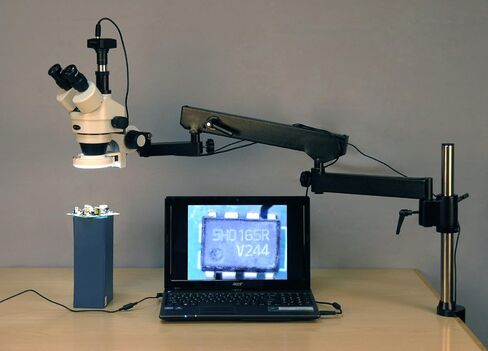 AmScope SM-8TZ-144S-10M Digital Professional Trinocular Stereo Zoom Microscope, WH10x Eyepieces, 3.5X-90X Magnification, 0.7X-4.5X Zoom Objective, 144-Bulb LED Ring Light, Articulating-Arm Boom Stand, 110V-240V, Includes 0.5x and 2.0x Barlow Lenses and 10 in Kuwait