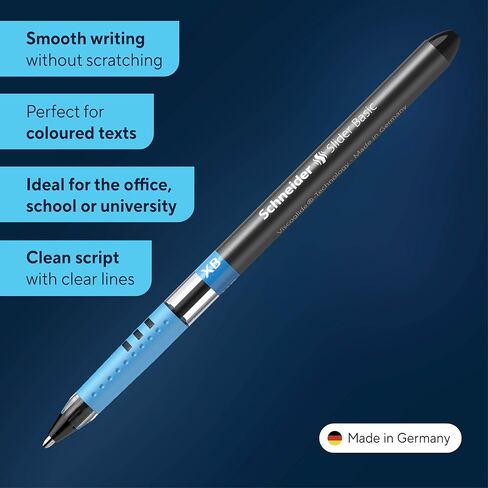 Schneider Slider Basic XB (Extra Broad) Ballpoint Pen, 1.4 mm, Transparent Barrel, Assorted Ink Colors, Pack of 8 Pens (151298) in Saudi Arabia