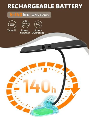 Vekkia 64 Led Rechargeable Music Stand Light, Folding Clip On Piano Lamp, Portable Professional 5 Brightness×3 Color Temperature, Perfect for Grand Piano, Book Reading. in Saudi Arabia