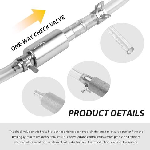 Car Brake Bleeder Hose, One Way Check Valve Clutch System Bleeding Tool Kit with Tube & Clamp, Hydraulic Brake Fluid Bleeder Hose Replacement for Most Cars Motorcycles in Saudi Arabia