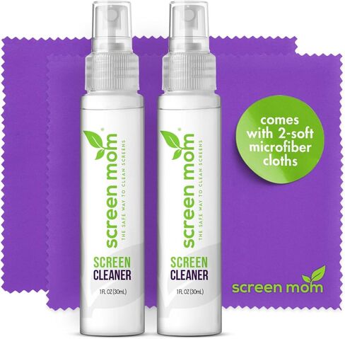 Screen Mom 1oz Screen Cleaner Spray 3 Pack - لأجهزة الكمبيوتر المحمول، شاشة الكمبيوتر، منظف الهاتف، iPad، النظارات، LED، LCD، TV - تتضمن 3 رذاذ 1oz و 3 قطع قماش تنظيف أرجوانية in Saudi Arabia