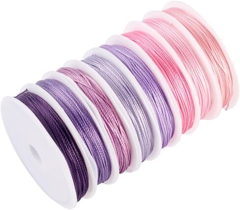 0.9mm Round 15-Ply Polyester Twisted Cord Total 80m Mixed 8 Colors for Necklace Bracelet DIY Jewelry Keychain Handmade Crafts Making Supplies (Pink Purple Series) in Saudi Arabia