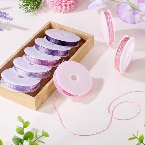0.9mm Round 15-Ply Polyester Twisted Cord Total 80m Mixed 8 Colors for Necklace Bracelet DIY Jewelry Keychain Handmade Crafts Making Supplies (Pink Purple Series) in Saudi Arabia