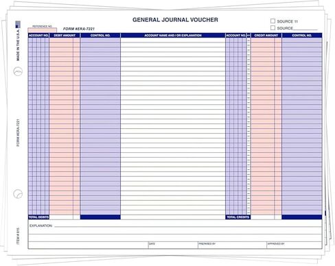 General Journal Vouchers (Form ERA-7221) - Accounting Vouchers Compatible with ERA & Vim - 8.5" x 11" White Paper - 1-Part - Ideal for Financial Recording - 4 Pad (Packaged 100 per pad) in Saudi Arabia
