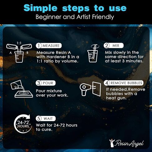 ResinAngel 32oz Clear Epoxy Resin Kit – Easy 1:1 Mixing, Non-Yellowing, Bubble-Free Formula Self-Leveling Casting Resin for DIY Crafts, Resin Art Projects, Jewelry, Wood Projects in Saudi Arabia