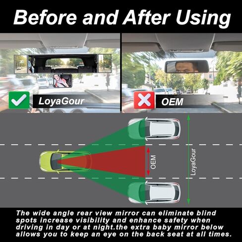 15" Rear View Mirror,Car Panoramic Rearview Mirrors Extender,Reduce Blind Spot Effectively for Car SUV Trucks -Clear. Suitable car mirror for cars, trucks and SUV in Saudi Arabia
