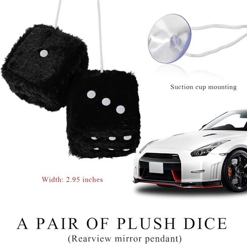 قطعتان من النرد القطيفة الغامضة مع نقاط، زوج مربع 3 بوصة من مرآة الرؤية الخلفية الرجعية زينة معلقة، قلادة نرد ناعمة كلاسيكية عتيقة ديكور مرآة داخلية تلقائية، ملحقات السيارة (أصفر) in Kuwait