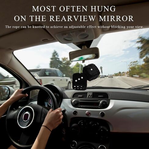 قطعتان من النرد القطيفة الغامضة مع نقاط، زوج مربع 3 بوصة من مرآة الرؤية الخلفية الرجعية زينة معلقة، قلادة نرد ناعمة كلاسيكية عتيقة ديكور مرآة داخلية تلقائية، ملحقات السيارة (أصفر) in Kuwait