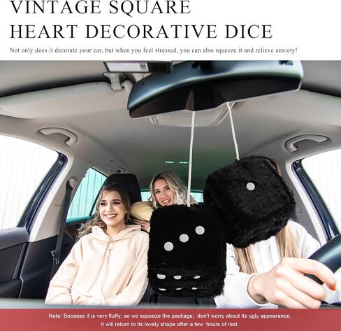 قطعتان من النرد القطيفة الغامضة مع نقاط، زوج مربع 3 بوصة من مرآة الرؤية الخلفية الرجعية زينة معلقة، قلادة نرد ناعمة كلاسيكية عتيقة ديكور مرآة داخلية تلقائية، ملحقات السيارة (أصفر) in Kuwait