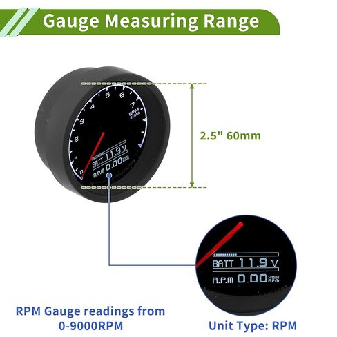 2.5" 60mm Tachometer Gauge Colorful Pointer RPM Tachometer Tach Gauge 0-9000RPM W/Sensor and Bracket Universal Car DC 12V in Saudi Arabia