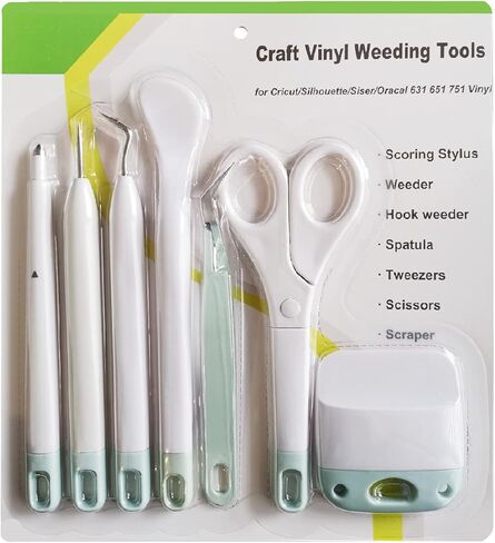 Corey-z Craft Vinyl Weeding Tools Set,Precision Vinyl Tools Kit for Crafting, Weeder/Scraper/Spatula/Tweezers/Scoring Stylus/Scissor for Cricut/Silhouette/Siser HTV/Oracal Vinyl,7pcs Gary in Kuwait