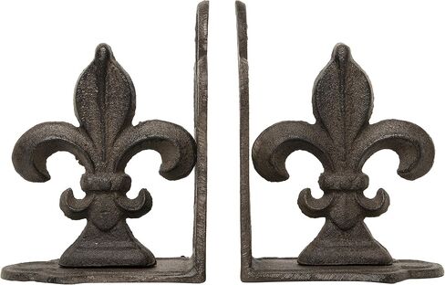 Creative Co-Op Decorative Distressed Metal Fleur de Lis Bookends, Gold, Set of 2 in Kuwait