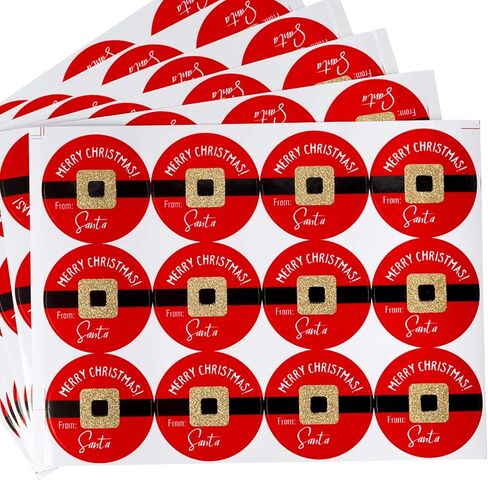 WRAPAHOLIC Christmas Gift Stickers - 2 x 2 Inch 504 Total Labels - Christmas Santa Claus Belt with Glitter Design Stickers, Perfect for Party, Celebration Gift Wrap in Saudi Arabia