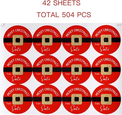 WRAPAHOLIC Christmas Gift Stickers - 2 x 2 Inch 504 Total Labels - Christmas Santa Claus Belt with Glitter Design Stickers, Perfect for Party, Celebration Gift Wrap in Saudi Arabia