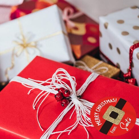 WRAPAHOLIC Christmas Gift Stickers - 2 x 2 Inch 504 Total Labels - Christmas Santa Claus Belt with Glitter Design Stickers, Perfect for Party, Celebration Gift Wrap in Saudi Arabia