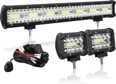 Willpower 20 inch 420W LED Light Bar,Tri-Row Spot Flood Beam, 2X 4 inch 36W Spot LED Pods Fog Lights with 12V Wiring Kit for Vehicle Pickup Off Road Truck 4X4 ATV Boat Trailer,12V 24V Waterproof in Saudi Arabia
