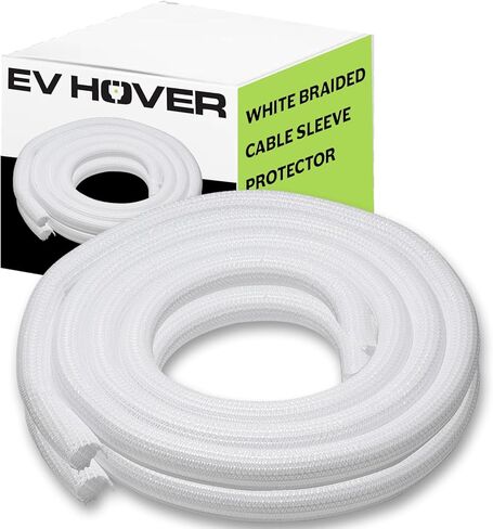 Cable Wrap for EV Cable Management System - Self-Wrapping Split Sleeve Braided Loom EV Charging Cable Wrap - Weatherproof - UL Listed - White, 394" in Saudi Arabia