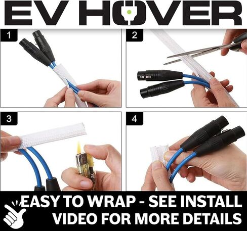 Cable Wrap for EV Cable Management System - Self-Wrapping Split Sleeve Braided Loom EV Charging Cable Wrap - Weatherproof - UL Listed - White, 394" in Saudi Arabia