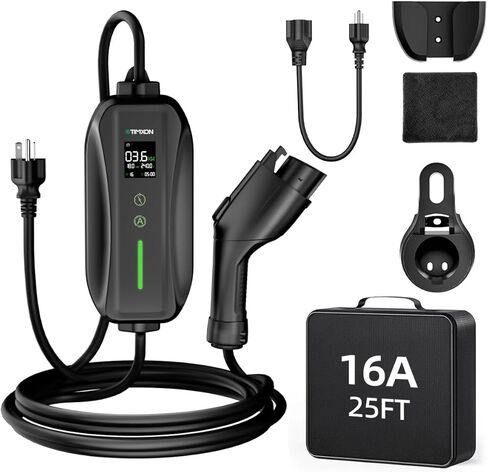 شاحن 16A المستوى 1 و2 EV، شاحن سيارة كهربائي J1772 محمول معتمد من ETL، محطة شحن السيارة الكهربائية مع سلك 25 قدم، قابس 120 فولت/240 فولت NEMA 6-20P ومحول 120 فولت 5-15P لجميع سيارات J1772 EV in Kuwait