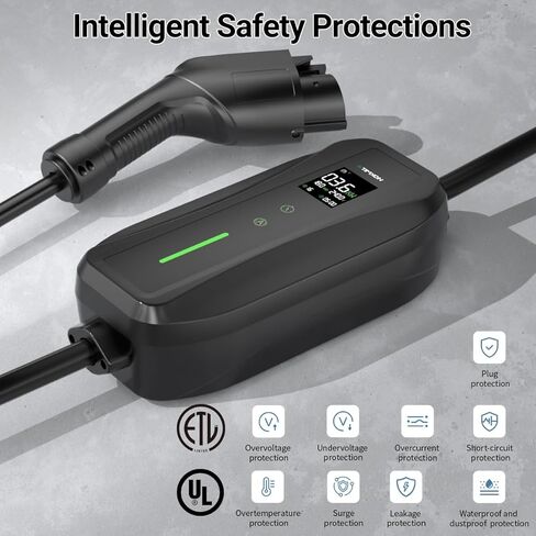 شاحن 16A المستوى 1 و2 EV، شاحن سيارة كهربائي J1772 محمول معتمد من ETL، محطة شحن السيارة الكهربائية مع سلك 25 قدم، قابس 120 فولت/240 فولت NEMA 6-20P ومحول 120 فولت 5-15P لجميع سيارات J1772 EV in Kuwait