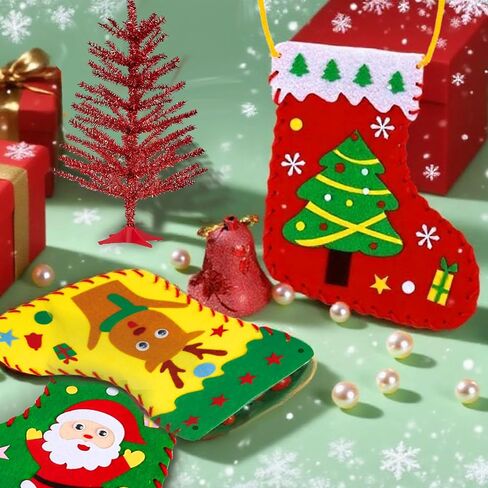 شعرت HKKYO عيد الميلاد الحرف اليدوية DIY شعرت عيد الميلاد مجموعة جوارب عيد الميلاد مع ثلج شجرة عيد الميلاد زخرفة إنشاء زينة عطلة عيد الميلاد الخاصة بك لحفلة المنزل (4 قطع) in Kuwait