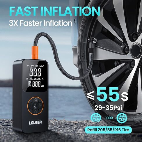 منفاخ الإطارات المحمول ضاغط الهواء - مضخة هواء 150 رطل لكل بوصة مربعة كهربائية لاسلكية للسيارة والدراجات النارية والدراجة والكرة، مع قياس ضغط الإطارات، نوع الاستخدام المزدوج (سبج) in Kuwait