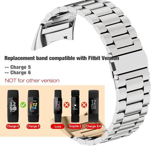 سوار Abanen من الفولاذ المقاوم للصدأ لجهاز Fitbit Charge 6 / Charge 5 المتطور، حزام معصم معدني قابل للتعديل بطول متوافق مع Fitbit Charge 5 للرجال والنساء in Kuwait