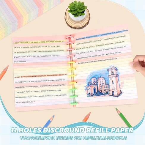 حجم الرسالة Discbound Refill Paper 8.5 ''X 11'' 200 ورقة 400 صفحة ملونة مخطط Discbound إدراجات 100GSM ورقة مبطنة قابلة لإعادة التعبئة واسعة مسطرة لـ 11 قرصًا لتدوين الملاحظات in Kuwait