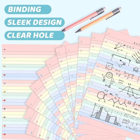 حجم الرسالة Discbound Refill Paper 8.5 ''X 11'' 200 ورقة 400 صفحة ملونة مخطط Discbound إدراجات 100GSM ورقة مبطنة قابلة لإعادة التعبئة واسعة مسطرة لـ 11 قرصًا لتدوين الملاحظات in Kuwait