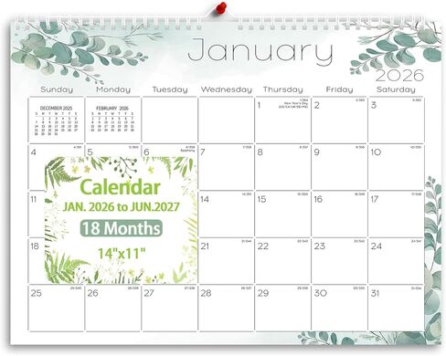 Ymumuda Wall Calendar 2024-14 Monthly from DEC. 2023 to JAN. 2025, 14" x 11", 2024 Desk/Wall Calendar with Monthly Views& Unruled Blocks, Easy Organizing for Annual Work, Floral 01 in Kuwait